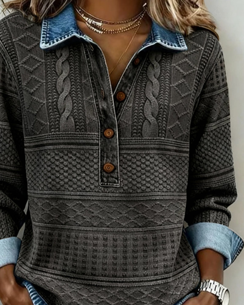 Claire | Trendy Sweatshirt with Half Button and Collar