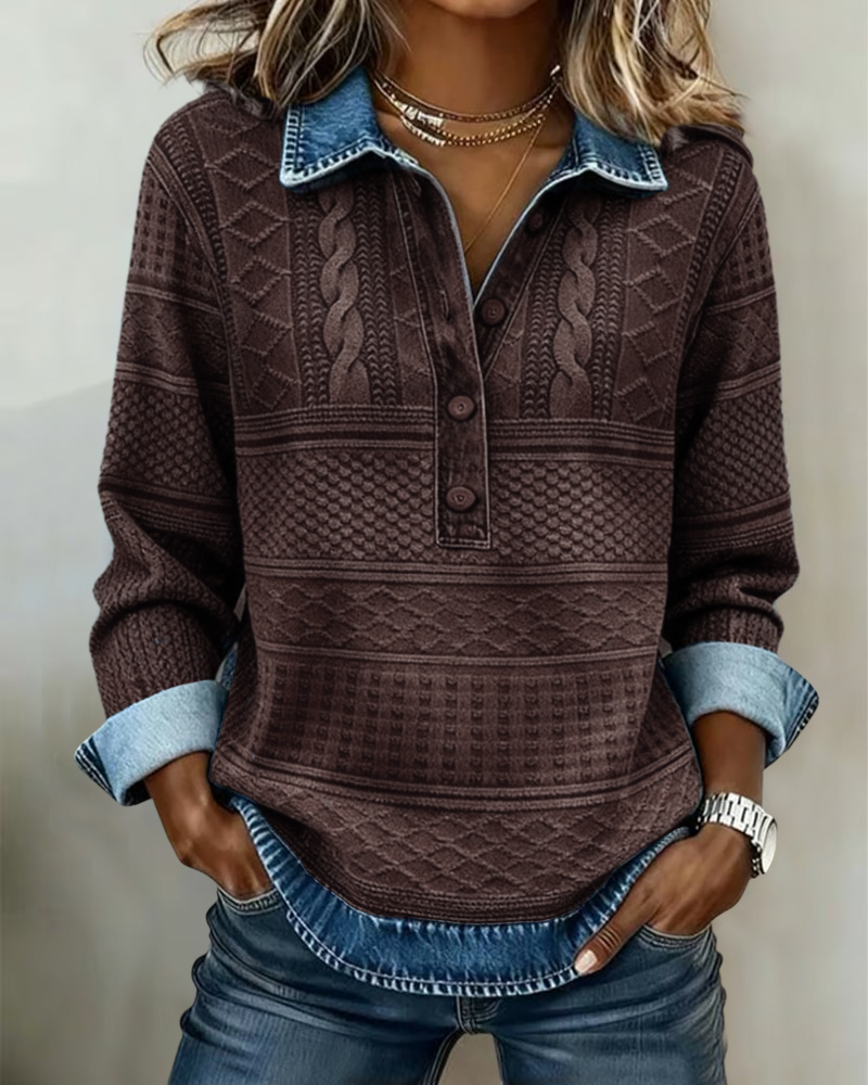 Claire | Trendy Sweatshirt with Half Button and Collar