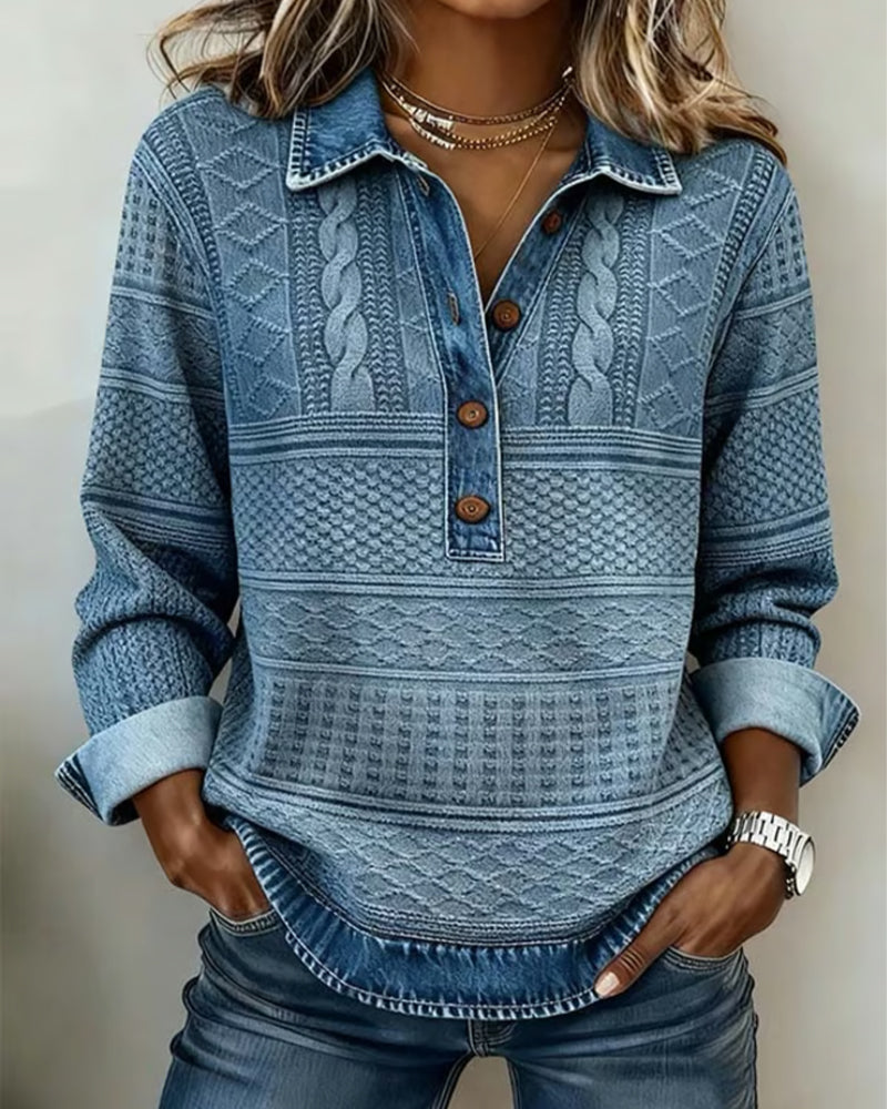 Claire | Trendy Sweatshirt with Half Button and Collar