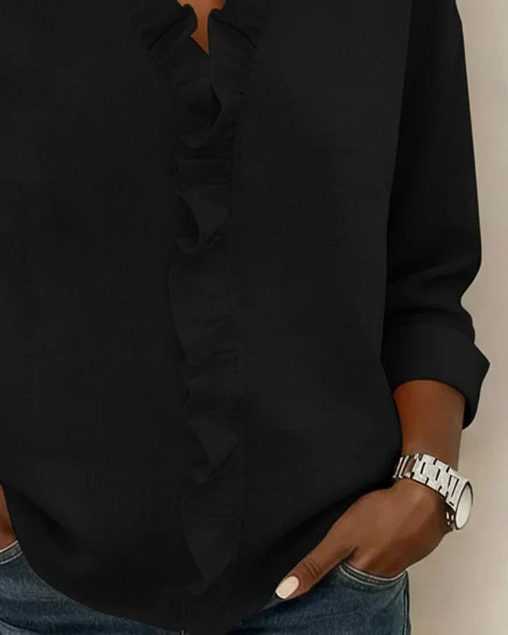 Vera | Blouse with Ruffles, V-Neck and Long Sleeves