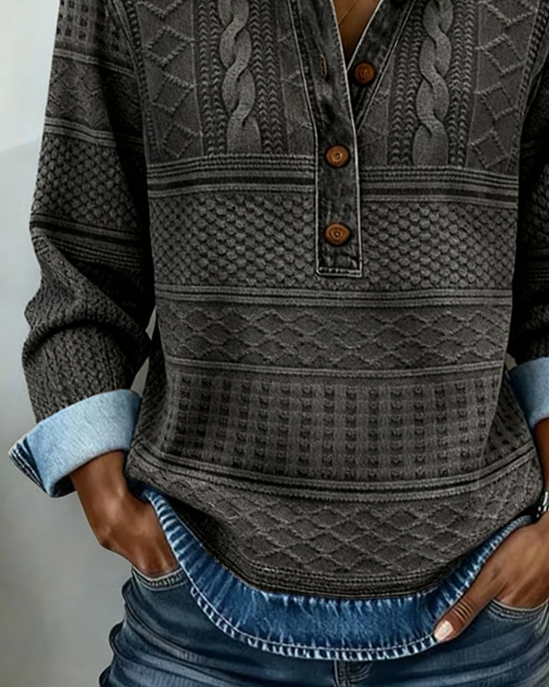 Claire | Trendy Sweatshirt with Half Button and Collar