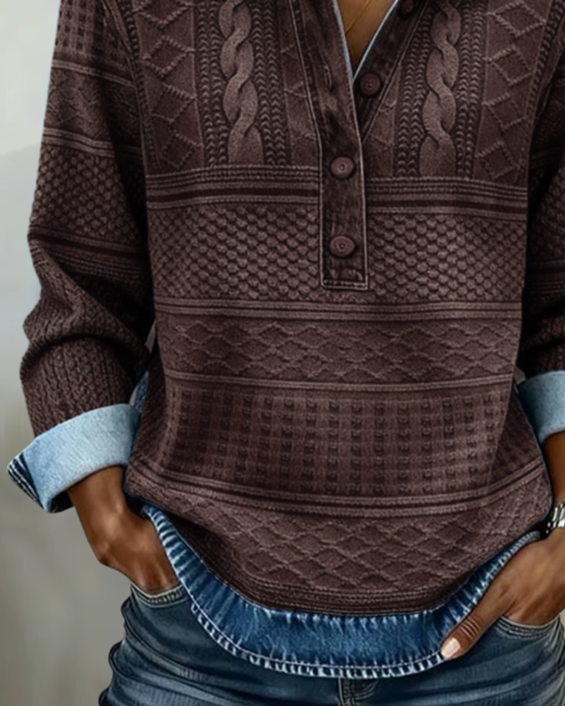 Claire | Trendy Sweatshirt with Half Button and Collar
