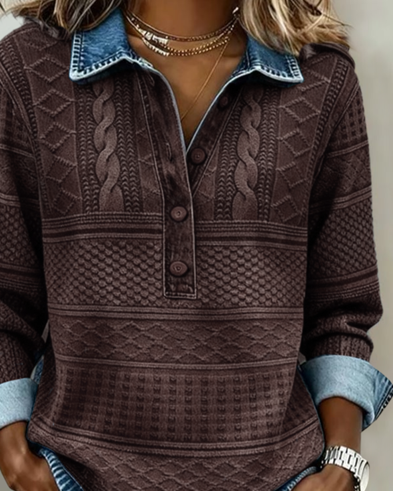 Claire | Trendy Sweatshirt with Half Button and Collar