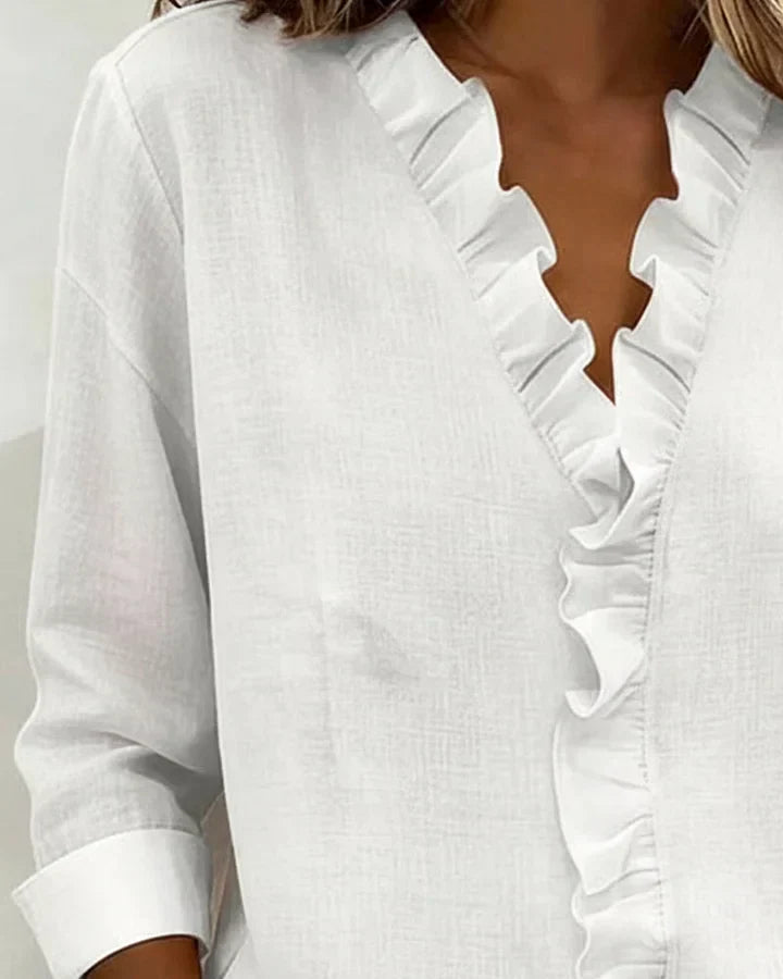 Vera | Blouse with Ruffles, V-Neck and Long Sleeves