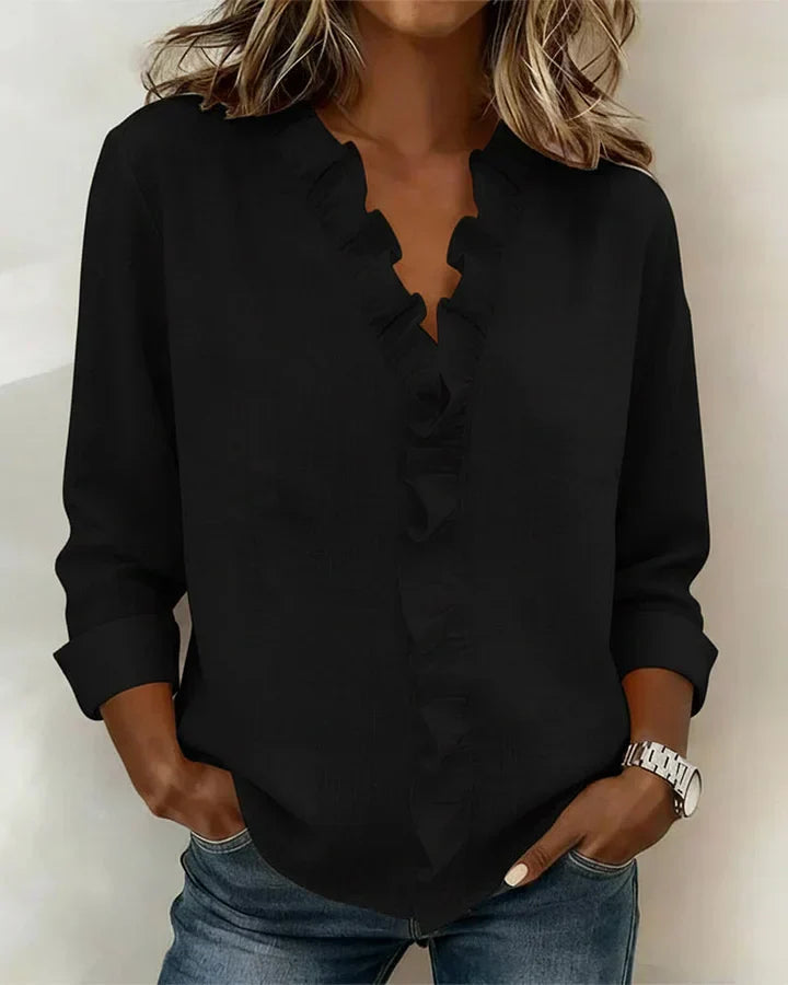 Vera | Blouse with Ruffles, V-Neck and Long Sleeves