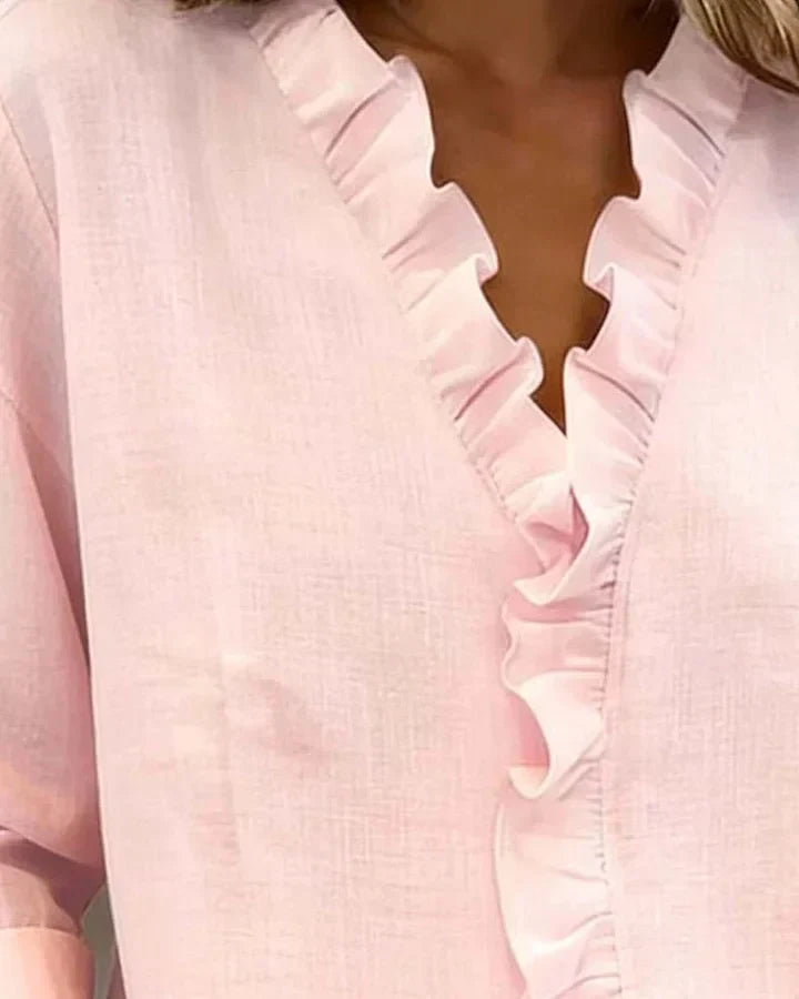 Vera | Blouse with Ruffles, V-Neck and Long Sleeves