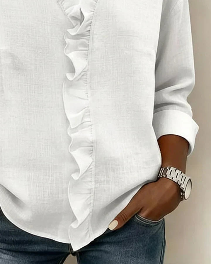 Vera | Blouse with Ruffles, V-Neck and Long Sleeves