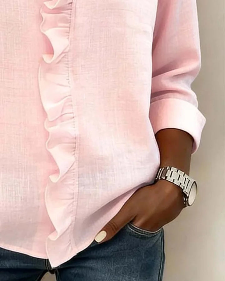 Vera | Blouse with Ruffles, V-Neck and Long Sleeves