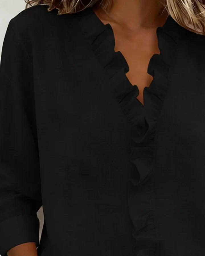 Vera | Blouse with Ruffles, V-Neck and Long Sleeves